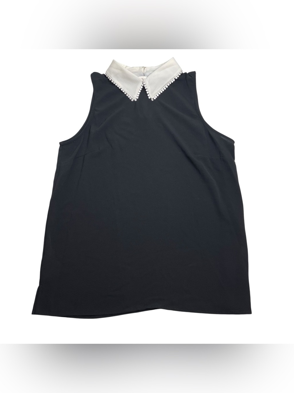 CeCe by Cynthia Steffe Sleeveless Black Blouse White Collar Size Small New NWT - Picture 1 of 7
